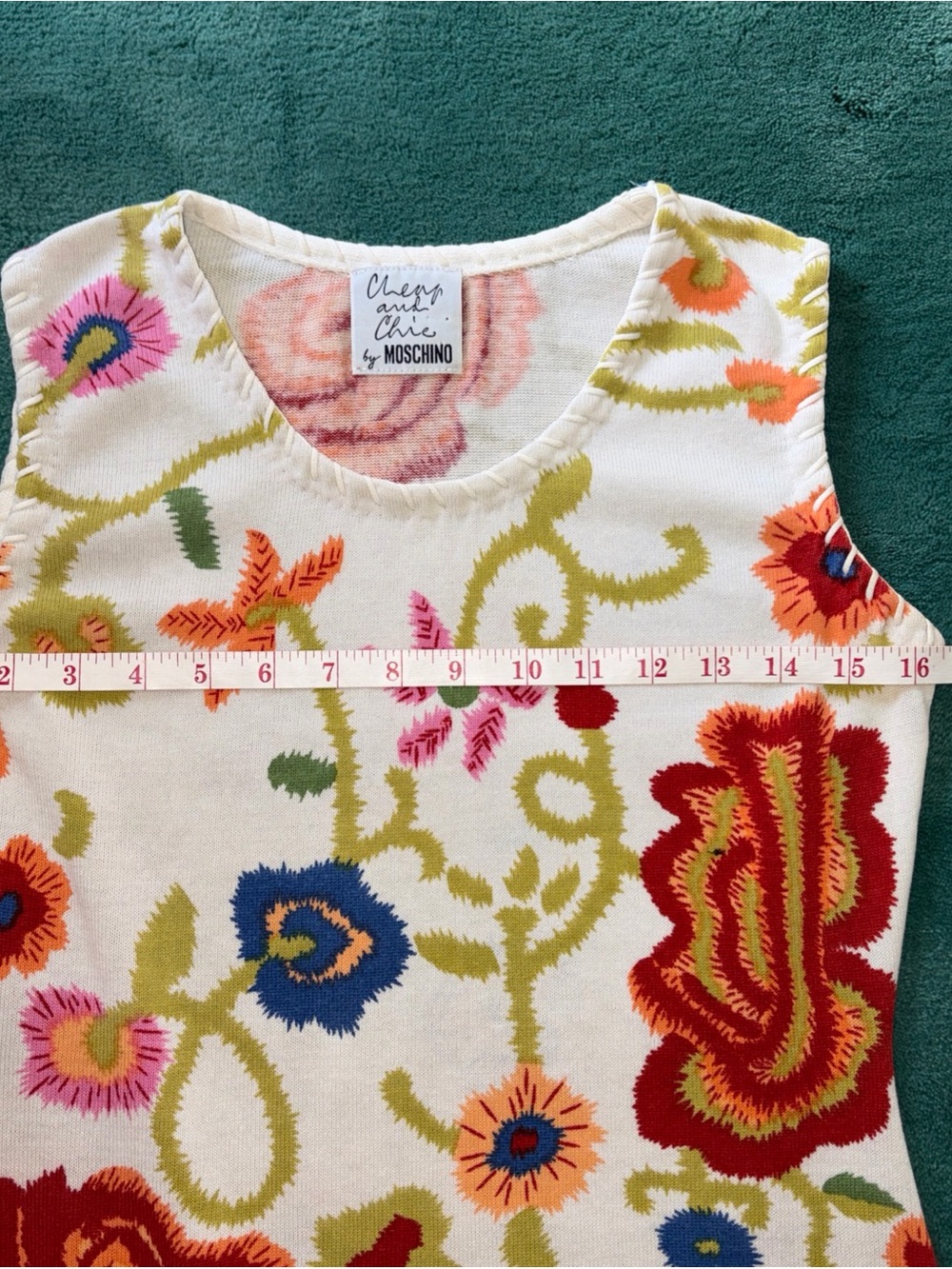 Moschino Cream Knit Tank with Multicolor Floral Pattern - Picture 5 of 5